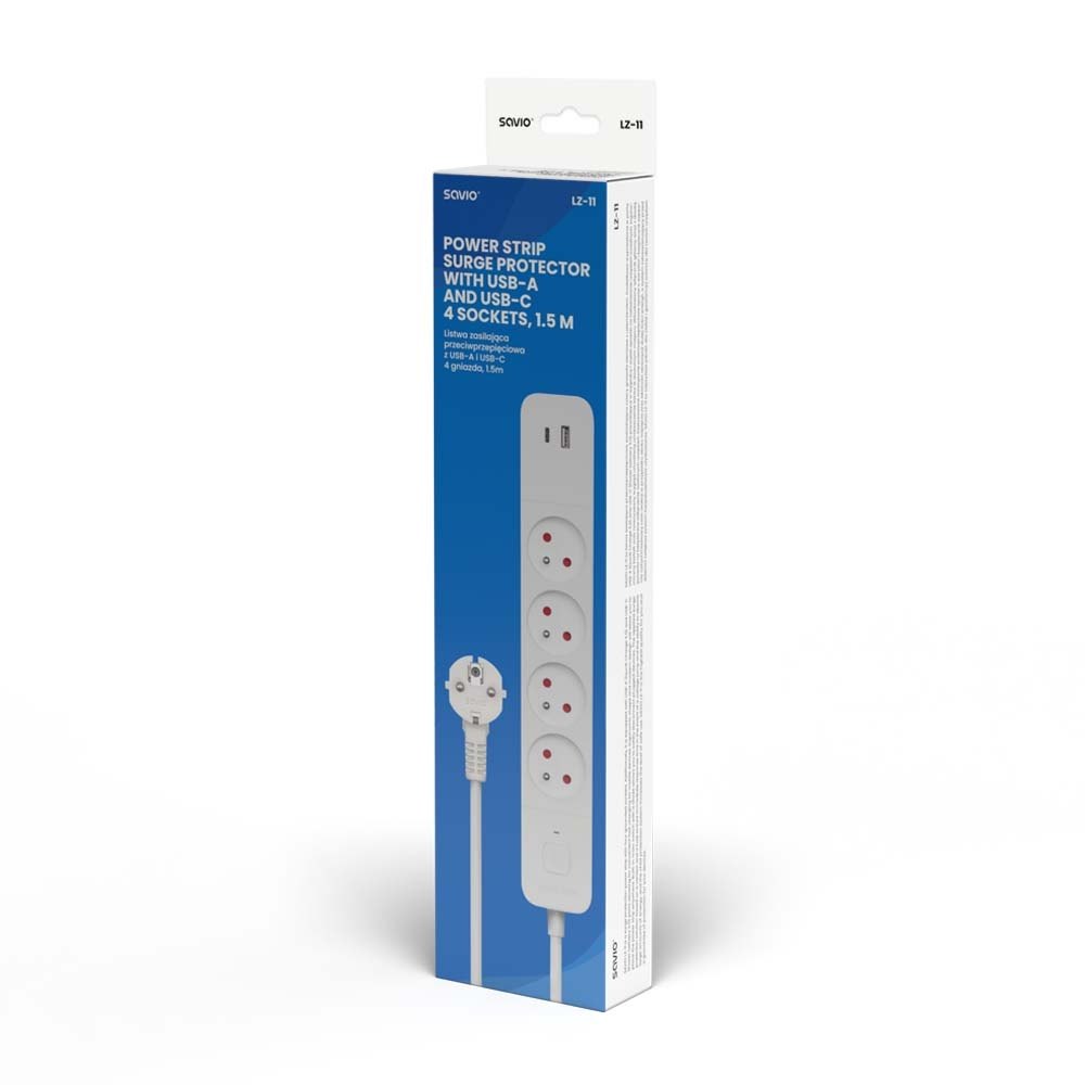 REGLETA DE 4 ENCHUFES + 2XUSB 1.5M SAVIO LZ-11