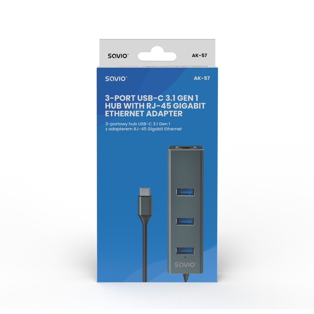HUB SAVIO USB(C) – 3 X USB(A) 3.1 + 1 X RJ45