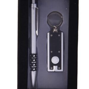 Set boligrafo + llavero linterna led estuche negro