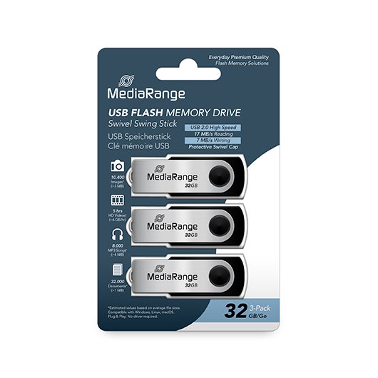 PENDRIVE 32GB USB 2.0 MEDIARANGE 3 PACK