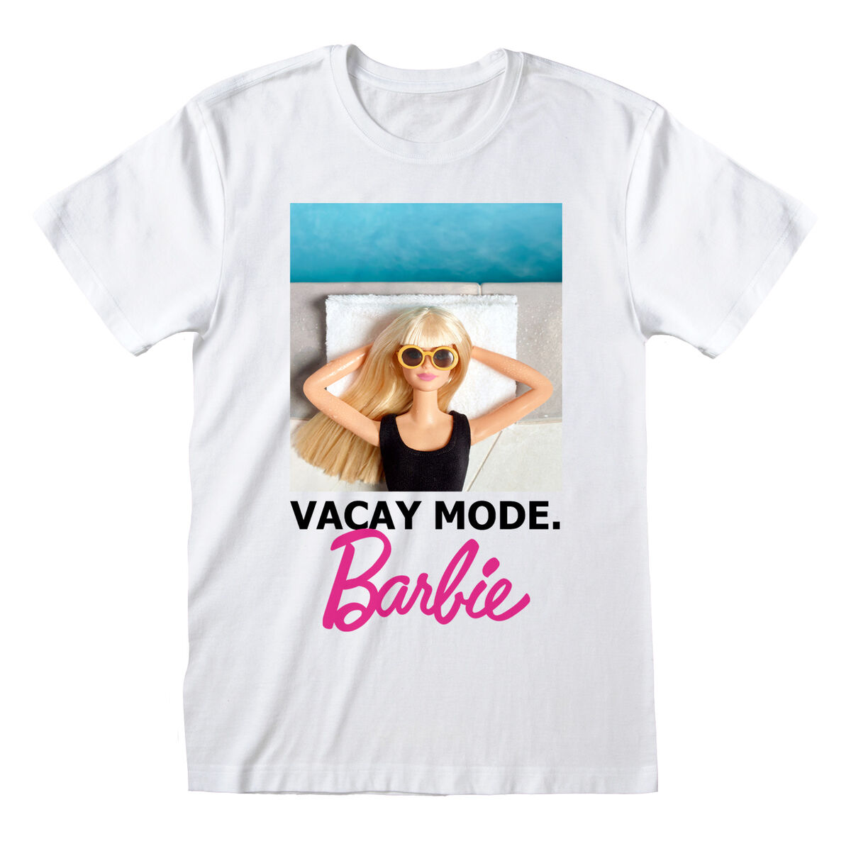 Camiseta de Manga Corta Barbie Vacay Mode Blanco Unisex (Tallas: S-M-L-XL-XXL)