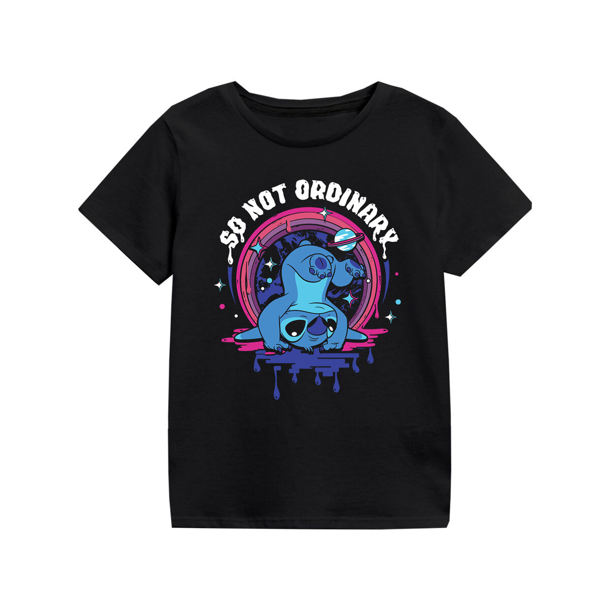 Camiseta de Manga Corta Infantil Stitch So Not Ordinary Negro (Tallas: 5-6. 7-8. 9-11. 12-13 Años)