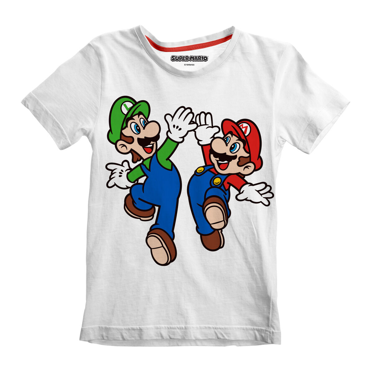 Camiseta de Manga Corta Infantil Super Mario Mario and Luigi Blanco (Talla: 3-4. 5-6. 7-8. 9-11. 12-13 Años)