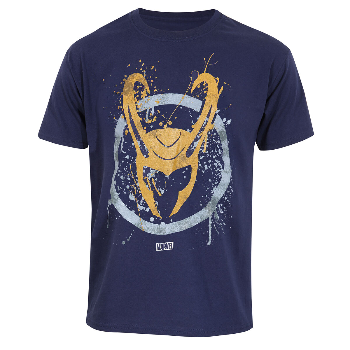 Camiseta de Manga Corta Marvel Splatter Logo Azul Unisex (Tallas: S-M-L-XL-XXL)