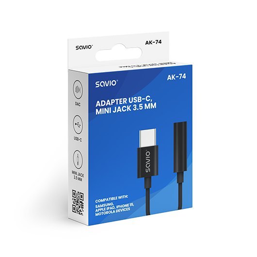 ADAPTADOR USB-C A JACK 3.5 MM SAVIO AK-74