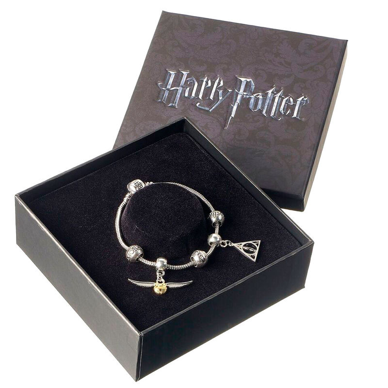 Pulsera plateada charms Deathly Hallows Snitch 3 Spellbeads Harry Potter
