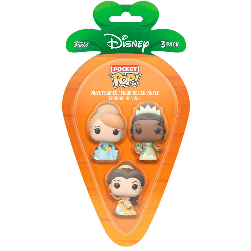 Blister 3 figuras Carrot Pocket POP Disney Princesas Cenicienta Tiana Bella Pascua