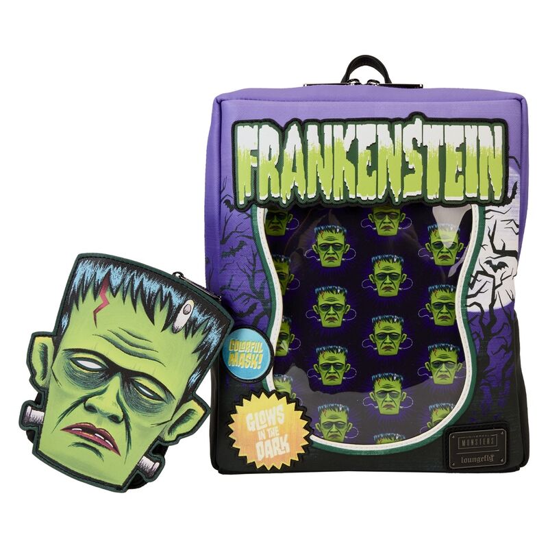 Mochila Frankenstein Neon Mask Universal Monster Loungefly 28cm - Imagen 3