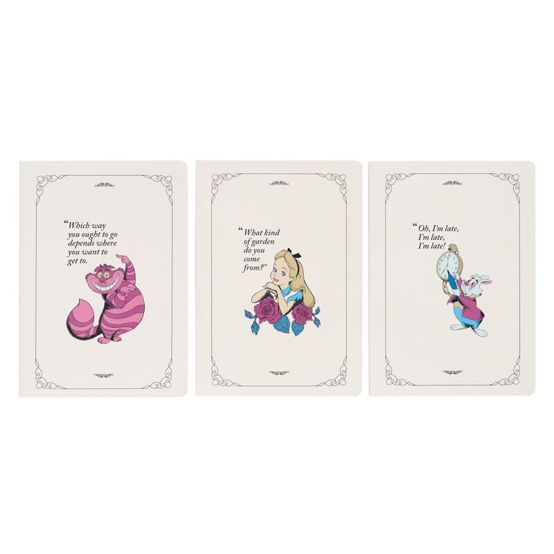 Set 3 cuadernos A5 Alicia en el Pais de las Maravillas Disney