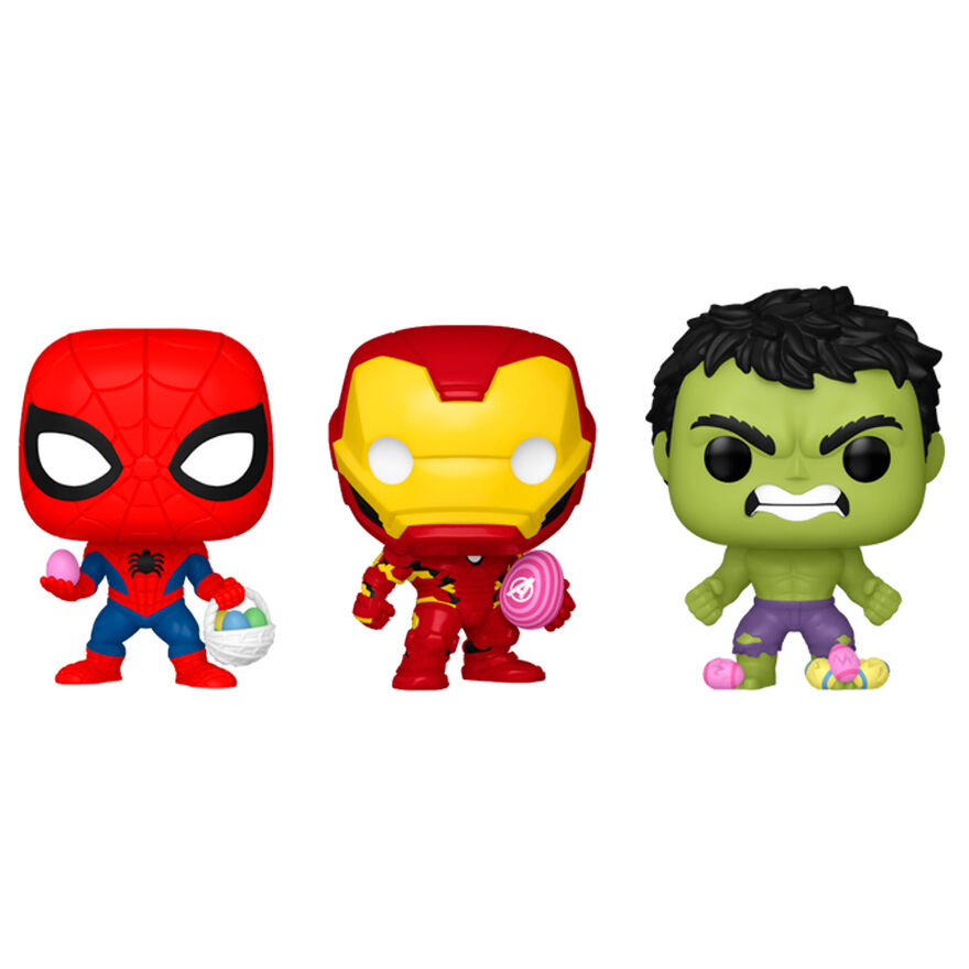Blister 3 figuras Pocket POP Marvel Spiderman Hulk Iron Man Pascua