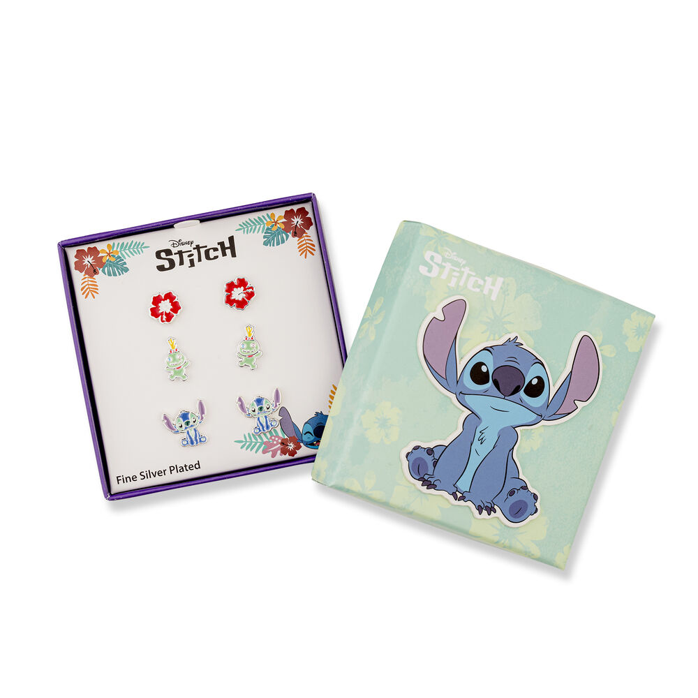 Set 3 Pares de pendientes Stitch Disney plata