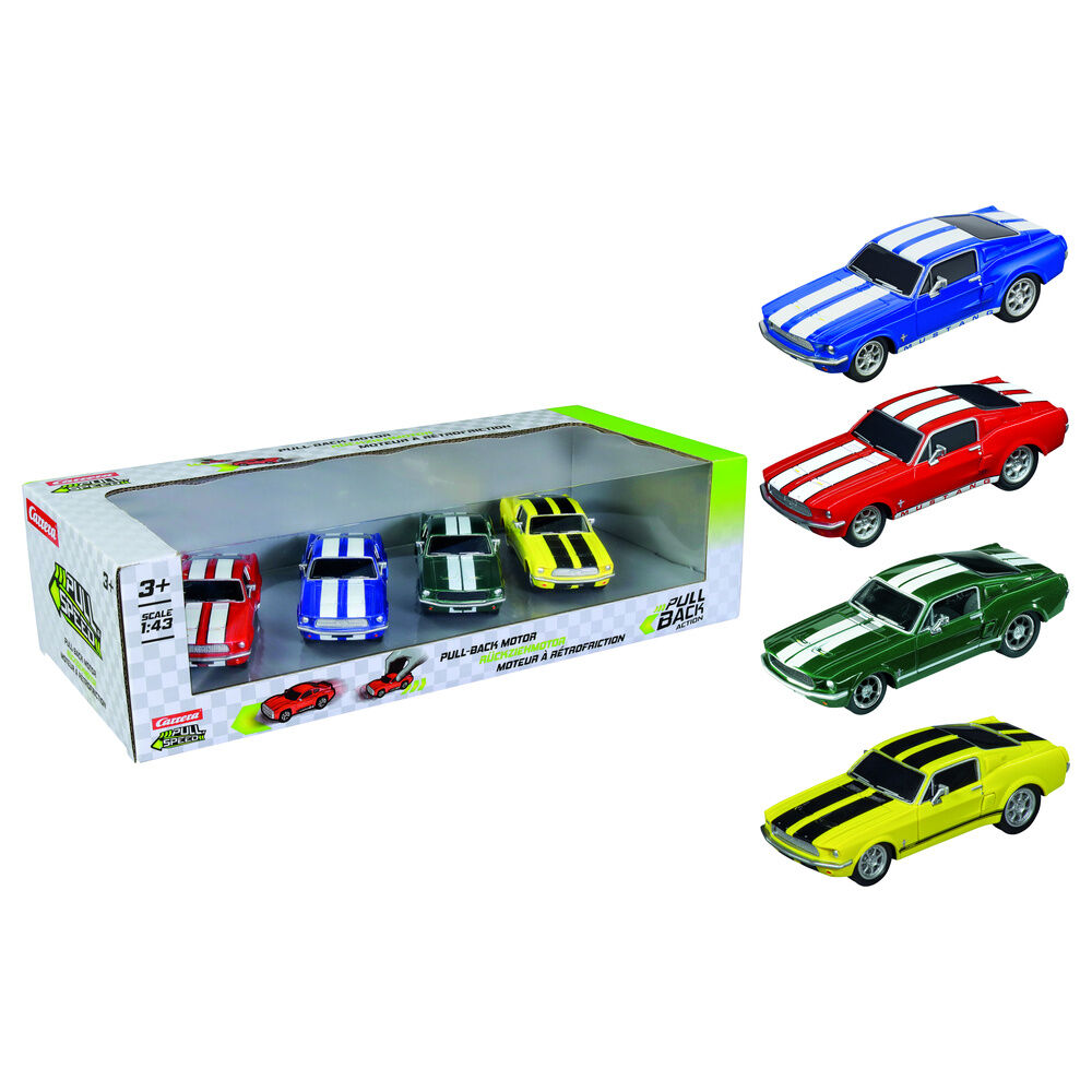 Blister 4 coches Ford Mustang 67 pull back