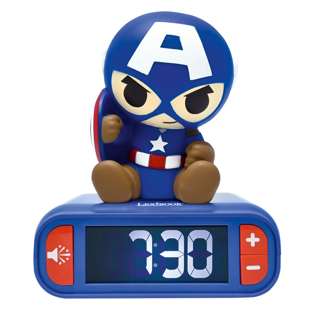 Reloj Despertador Luz Nocturna 3D Capitan America Vengadores Avengers Marvel