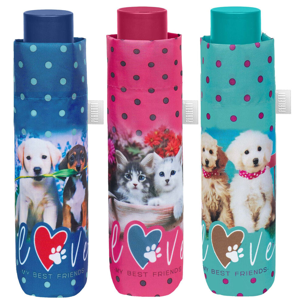 Paraguas plegable manual perros y gatos 54cm surtido