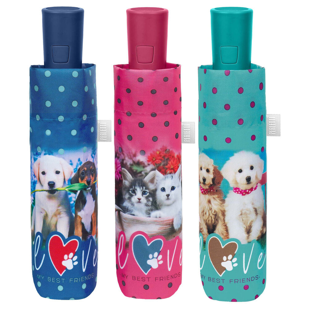 Paraguas plegable automatico perros y gatos 54cm surtido