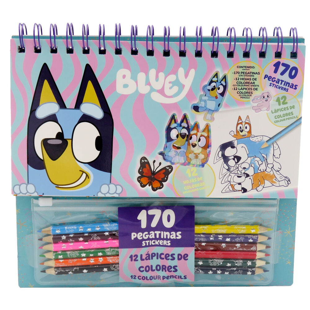 Set coloreable con pegatinas Bluey