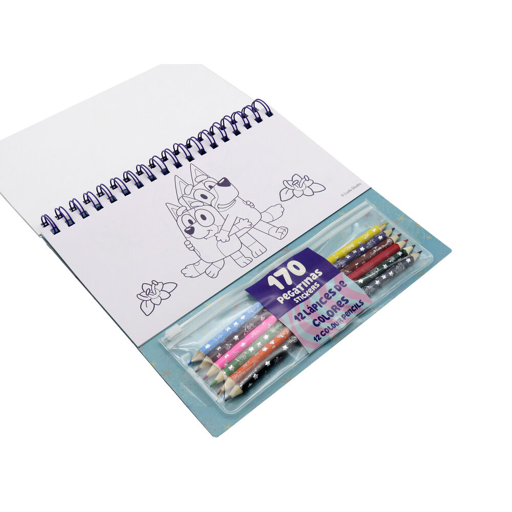 Set coloreable con pegatinas Bluey