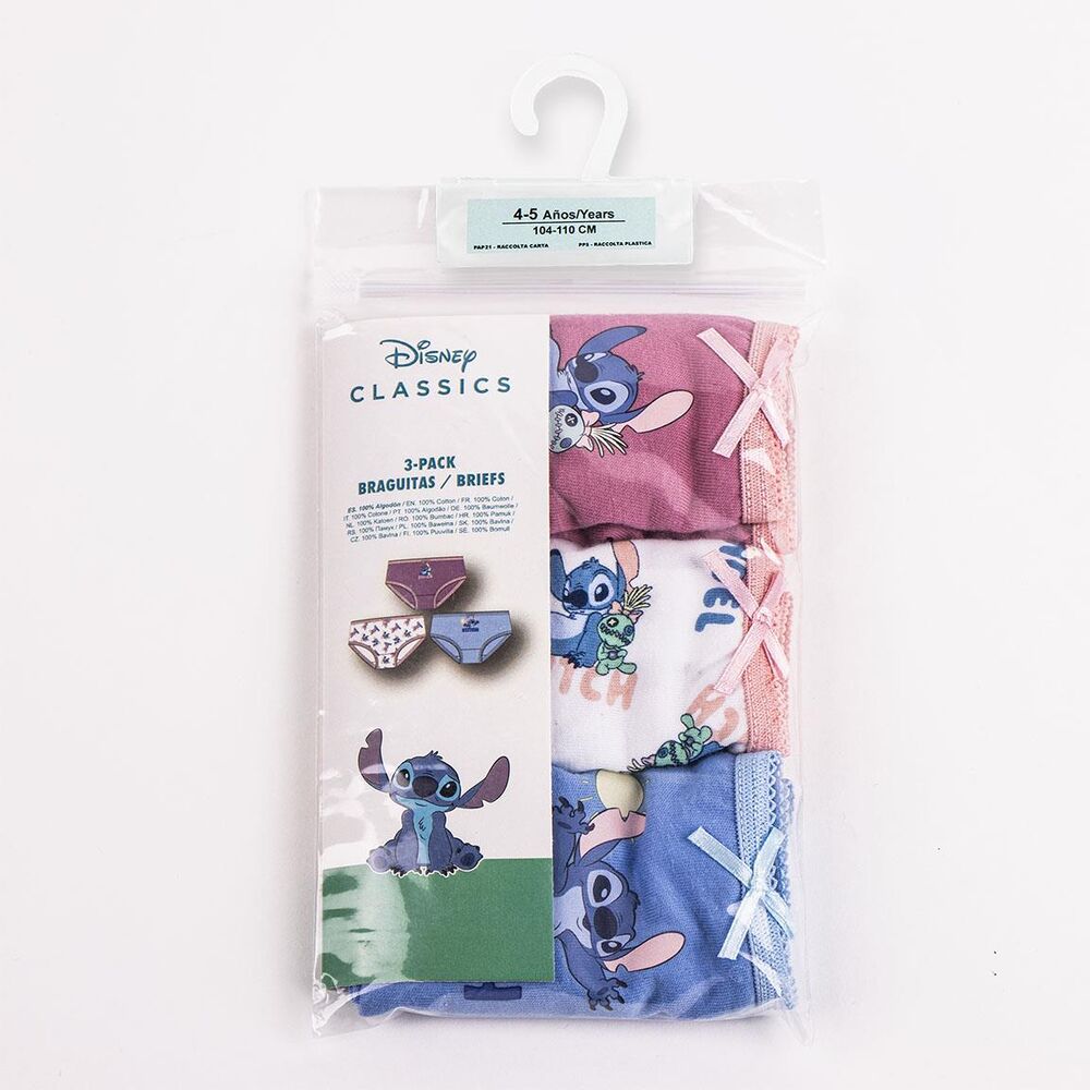 Blister 3 braguitas Stitch Disney surtido