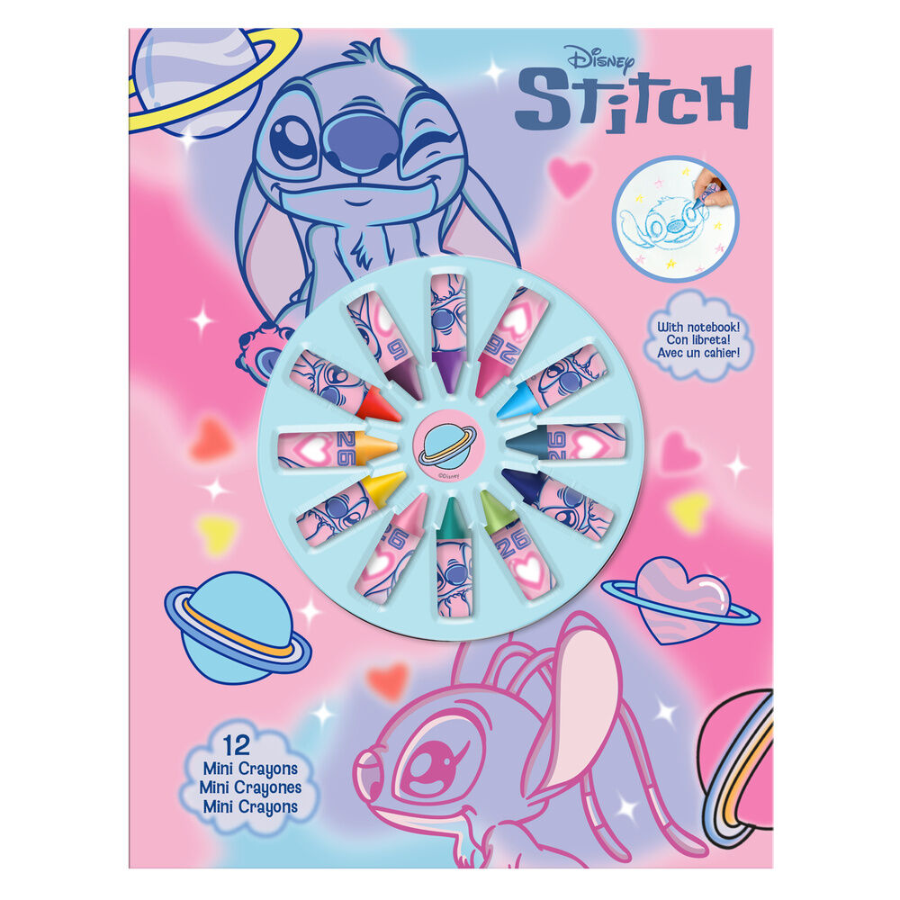 Libreta + 12 mini crayones Stitch Disney