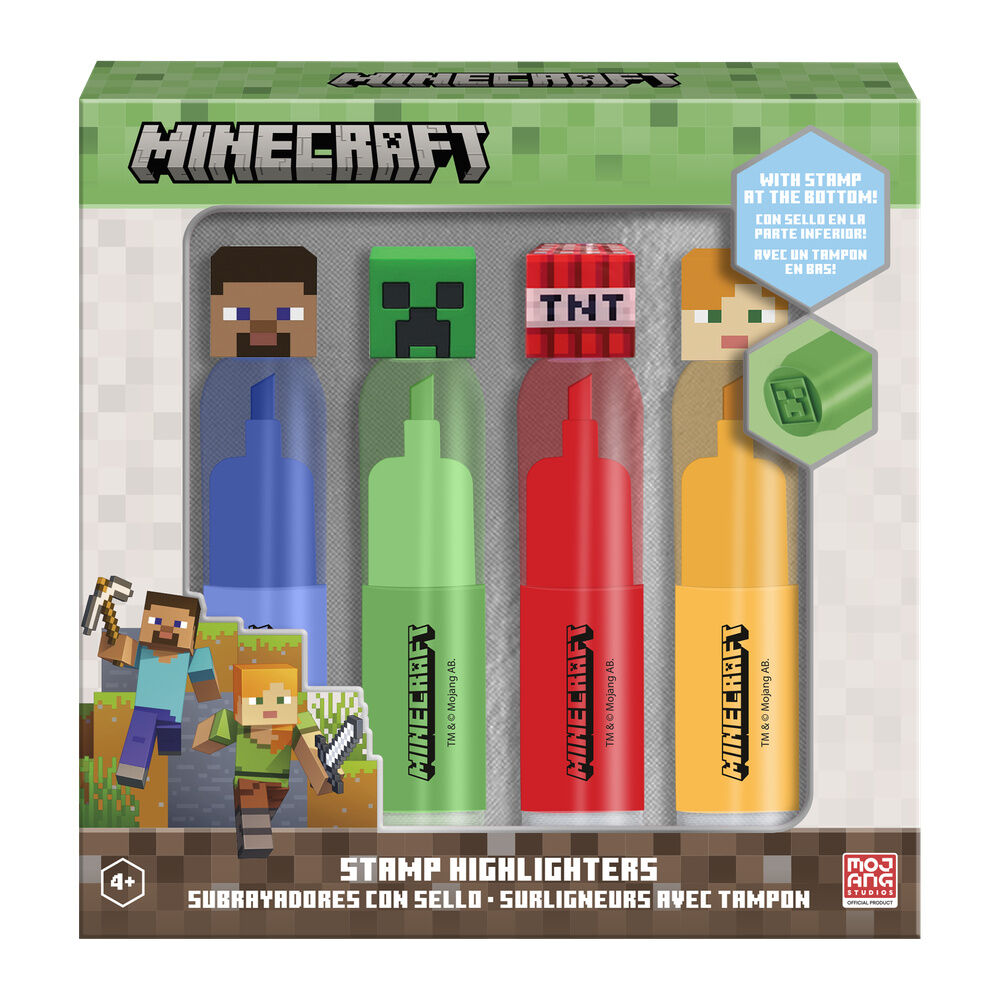 Blister 4 subrayadores con sello Minecraft
