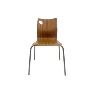Silla AMELIE, apilable, acero inoxidable, asiento laminado HPL, color nogal