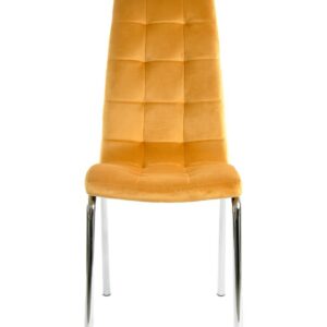 Silla AROA, cromada, tapizada velvet amarillo