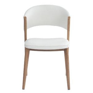 Silla CALABRIA, metal acabado de color madera, similpiel blanca