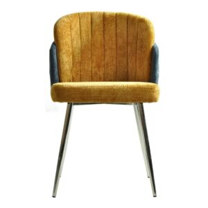 Silla DRESDE, cromada, tapizada chenilla azul y amarillo
