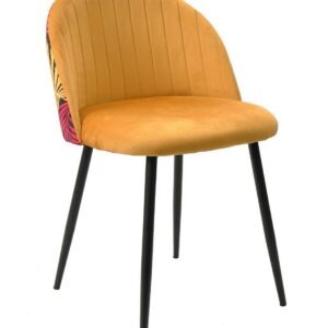 Silla FLORAL, metal, tapizado velvet amarillo con trasera floral a juego
