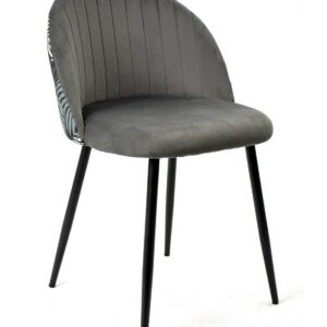 Silla FLORAL, metal, tapizado velvet gris con trasera floral a juego