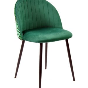 Silla FLORAL, metal, tapizado velvet verde con trasera floral a juego