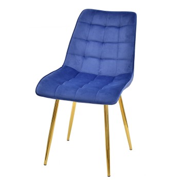 Silla GILDA, metal, dorado, tejido velvet azul