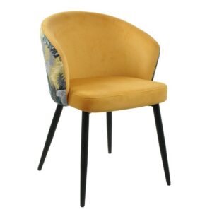 Silla LYDIA, metal, tapizado velvet amarillo con respaldo floral a juego
