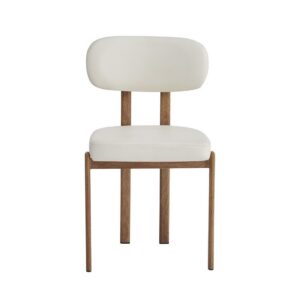 Silla MESINA, metal acabado de color madera, similpiel blanca
