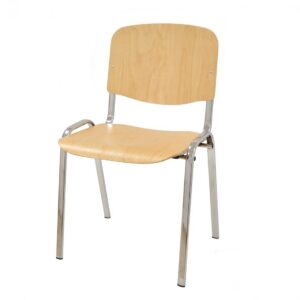 Silla NIZA NEW, chasis cromado, asiento y respaldo en madera natural