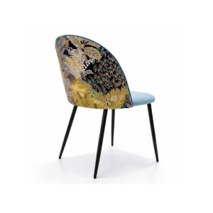 Silla PALM SKY BLUE, metal, tapizado velvet azul con trasera palm