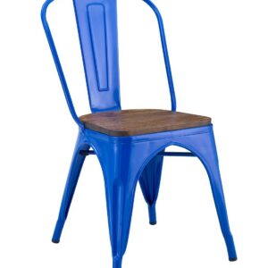 Silla TOL EK WOOD, acero, azul, asiento madera