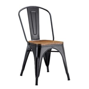 Silla TOL EK WOOD, acero, negra, asiento madera