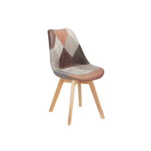 Silla TORRE 4P, madera, patchwork, tejido técnico marrón-gris