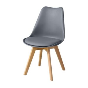 Silla TORRE 4P ( SU ), madera, polipropileno y cojín gris oscuro