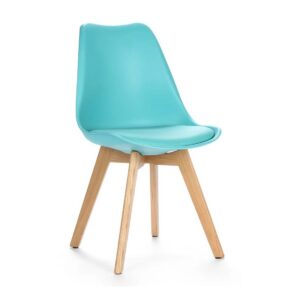 Silla TORRE 4P ( SU ), madera, polipropileno y cojín turquesa