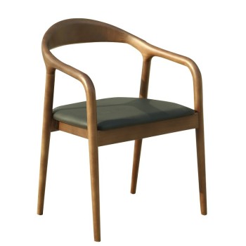 Sillón BALCANES, madera de haya, nogal, similpiel negro