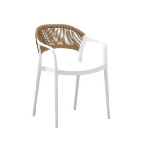Sillón IBIZA, apilable, tratamiento anti UV, polipropileno blanco, cuerda natural