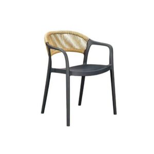 Sillón IBIZA, apilable, tratamiento anti UV, polipropileno gris oscuro, cuerda natural