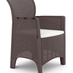 Sillón ILEÓN, polipropileno marrón chocolate, cojín beige