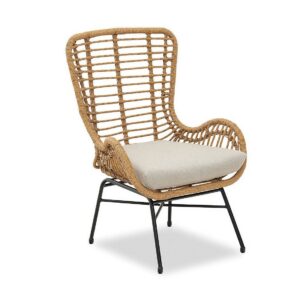 Sillón JAVA, metal, cojín, ratán beige
