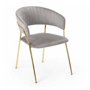 Sillón KEFRÉN NEW, metal, cromado dorado, tapizado velvet gris