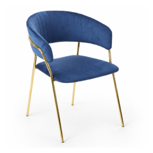 Sillón KEFRÉN NEW, metal dorado, tapizado velvet azul