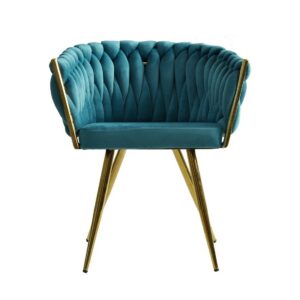 Sillón KING, metal dorado, tapizado velvet turquesa