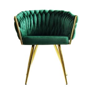 Sillón KING, metal dorado, tapizado velvet verde oscuro